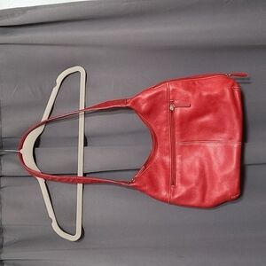Tig & Co Red Leather Purse Multiple Zippered Pockets 13x10"‎ GUC READ
